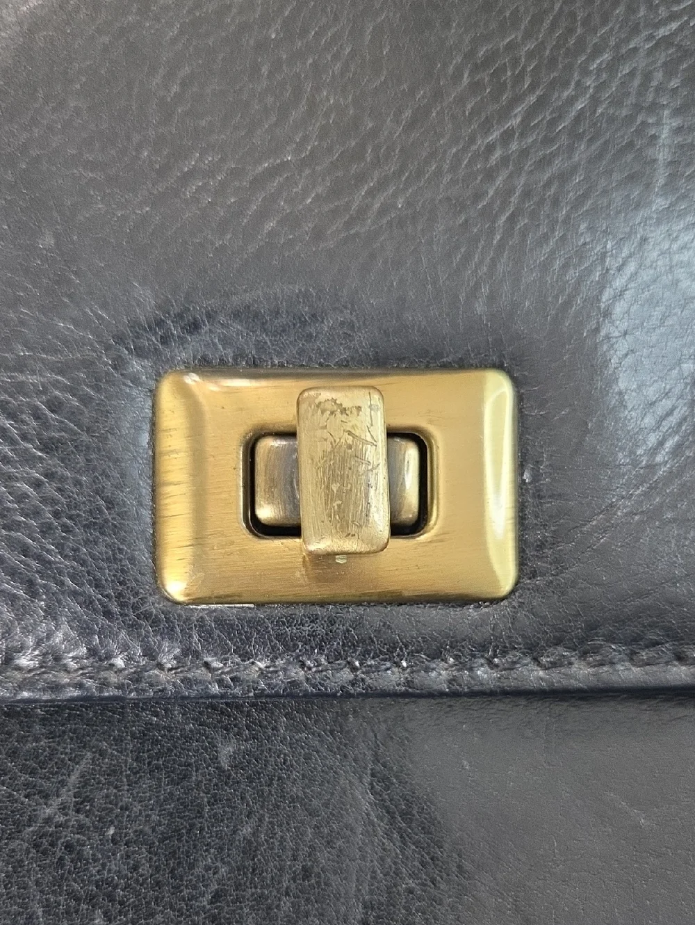 Tumi Full Grain Leather Briefcase Bag in Black With Gold Accent Turnlock